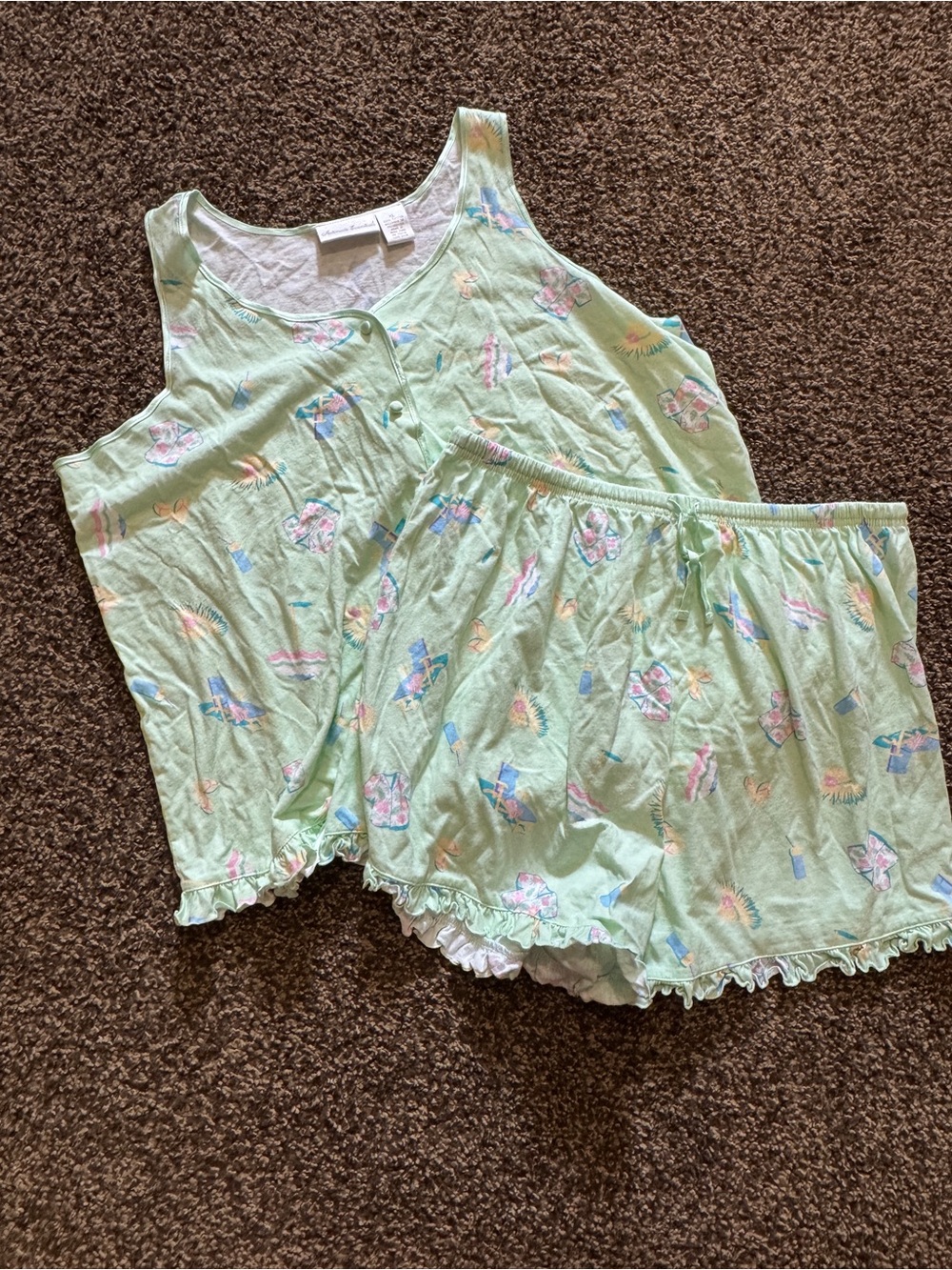 Intimate Essentials “Summer Beach” Vintage Retro Styled Pajama Set— XL
